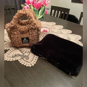 Urban Outfitters crossbody and furry black zip pouch